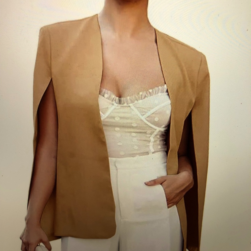 Khaki colored cape/blazer